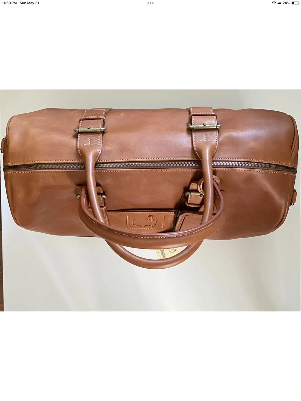Masters Leather Duffel Bag in Rich Tan with Luggage Tag